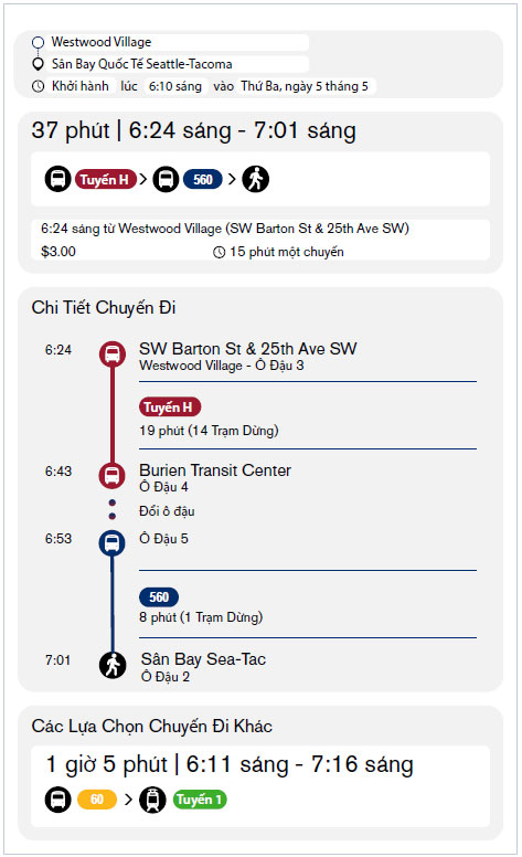 Làm thế nào để hành khách đi từ West Seattle có thể kết nối với Tuyến Đường 560 và đến Sân Bay Sea-Tac.